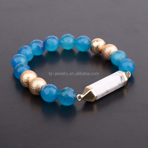 Bojiu joyería azul Piedra Natural oro glosario cuentas de mármol piedra pulsera bar - Product Image 1