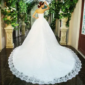 2019 strapless wedding gowns korean beading bridal big trailing wedding veil