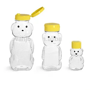 350ml PET plastic Food Grade Bear Shaped Plastic Honey Jar With Yellow Lid sauce bear shape bottles with flip lid