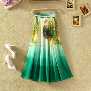 Hot New Plus Size Peacock Feather <strong>Silk</strong> Elastic Waist Big Bottom Printed Bohemia <strong>Skirt</strong> Women Full <strong>Long</strong> Chiffon <strong>Skirt</strong> - Product Image 6
