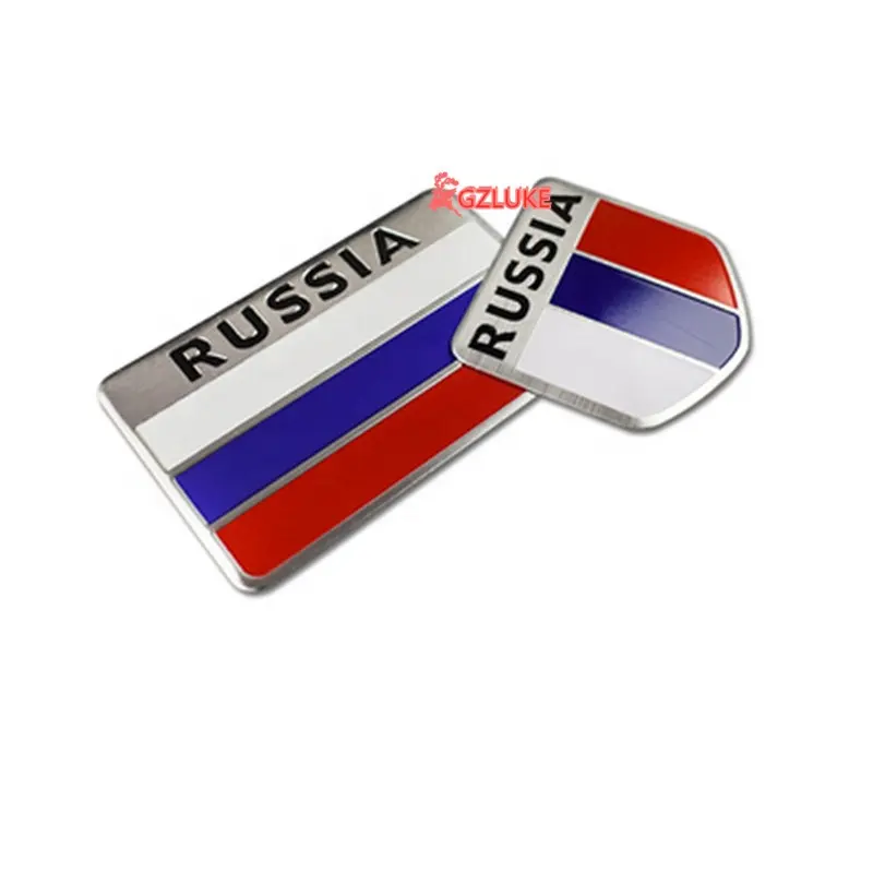 Rus bayrağı alüminyum etiket fabrika toptan araba çıkartmalar özel ülke bayrakları