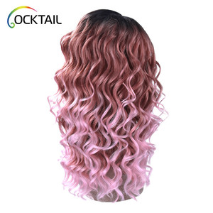 Japanese fiber three tone color 1b pink C side part curly lace front <strong>wig</strong> - Product Image 4