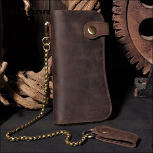 Retro <strong>UK</strong> New Design <strong>Men</strong> RFID Chain Crazy Horse Biker Phone Zipper Bag Genuine <strong>Leather</strong> Travel Long <strong>Wallet</strong> - Product Image 2