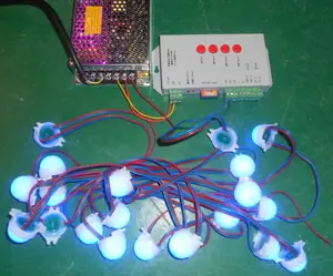 50個TM1804ピクセルノード (ミルキー0.24W 8ミリメートルRGB led)+ 1個12V/60W電源 + SDカードpixeモジュールコントローラ (事前設定、簡単に使用)