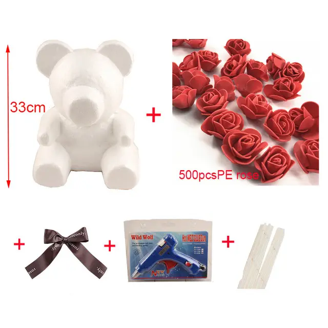 35Cm Foam Rose Bear Pe Kunstmatige Rozenbloem Diy Rose Bear Accessoires Kit