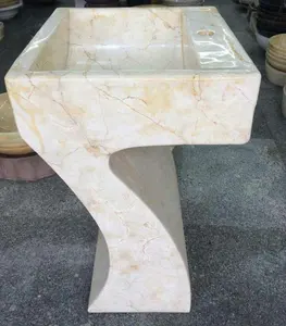 Beige marble stone wash basin pedestal