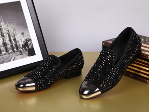 NA019 scarpe 2023 uomo in pelle con strass punta d'argento da ballo e banchetto uomini mocassini Casual lussuose pantofole da fumo - Product Image 3