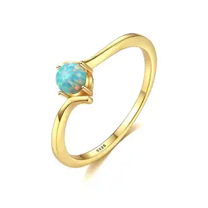 CZCITY Vergulde Opal Ronde Vormige sieraden Verlovingsringen Sterling Siver 925 Kunstmatige Vinger Ringen voor Meisjes