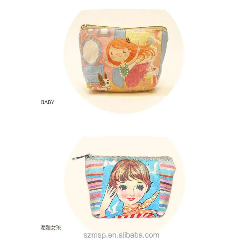 whole sale cosmetic bag, cotton cartoon design make up pouch from BSCI factory