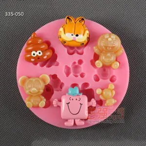 6件卡通字符集翻糖工具蛋糕装饰老虎鼠猫硅胶蛋糕模