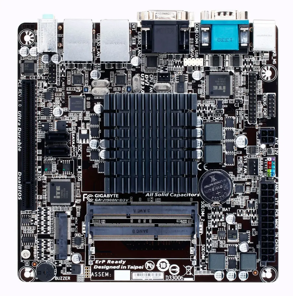 Gigabyte MINI-ITX Baytrail เมนบอร์ด GA-J1900N-D3V ในตัว Intel Celeron J1900 quad-core,2 * SO-DIMM,USB3.0,DVII/VGA,2 * LAN,