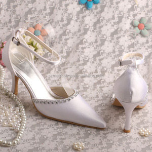 Signore Tacco <span class=keywords><strong>Punta</strong></span> <span class=keywords><strong>A</strong></span> <span class=keywords><strong>Punta</strong></span> Scarpe White Satin - Product Image 2