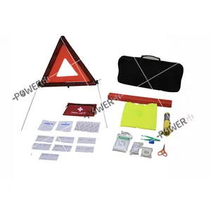 21 قطع خدمة المساعدة على الطريق مجموعة طوارئ السيارة + أداة الإسعافات الأولية حقيبة تحتوي على أدوات ، عاكس السلامة مثلث