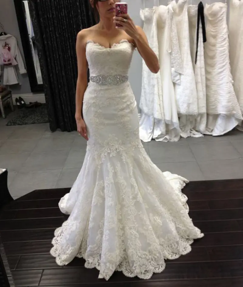 Lorie — robe de mariée sirène avec dentelle et ceinture, tenue de mariée, sans bretelles, sans manches, boutons, collection 2022, LL105