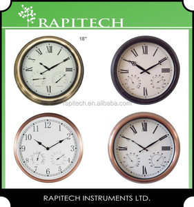 Reloj de Pared Analógico de Cuarzo de Plástico Plateado de 13 Pulgadas con Higrómetro y Termómetro Incorporados, Acabado con Efecto de Placa de Cobre, Decoración del Hogar - Product Image 4