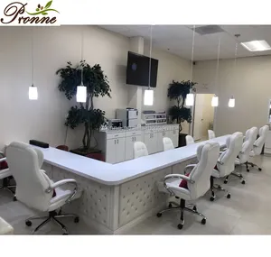 high quality customized beauty nail salon white curved nail bar table manicure wholesale