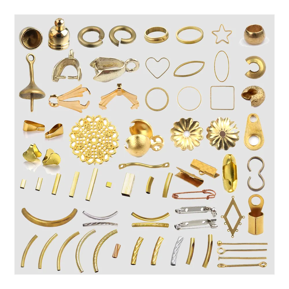 Fio de metal para joias, componentes de joias de metal, pingente, iscas de pino, tampa de cone, ponta final, achados de joias de latão