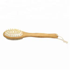 Bambu çift yan banyo vücut yumuşak kıl yüksek kaliteli kuru fırça bakır tel pul vücut masaj fırçası özel etiket banyo fırçası