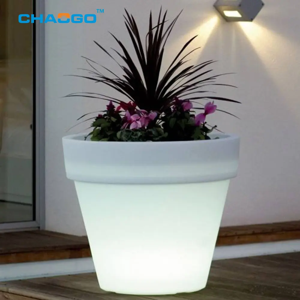 Fabricação de vasos de plantas com bateria portátil personalizada, movida a energia solar, luz de LED, vasos de flores iluminados, LED de plástico