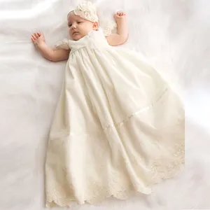 Wholesale christening dress ribbon-New arrival Infant Christening Dress Baptism Dresses Long Satin Baptism Gowns For Baby Girl White Christening Gowns Long