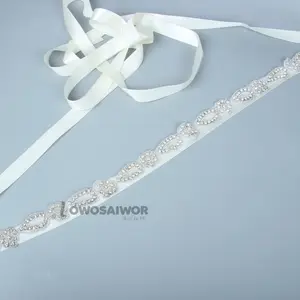 Hermosa nueva moderno diamante rhinestone de La Flor de la boda del grano de la perla de la boda vestido de novia cinturón de novia Correa personalizar