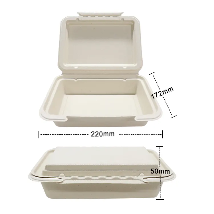 Bagasse Maaltijd Dozen Biologisch Afbreekbaar Servies Set Suikerriet Restaurant Lunchbox 9*6 Inch Clamshell Biologisch Afbreekbaar Voedsel Container