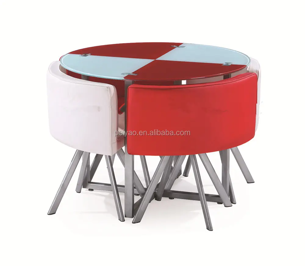 זול אדום עיצובי שולחן אוכל 4 מושבית