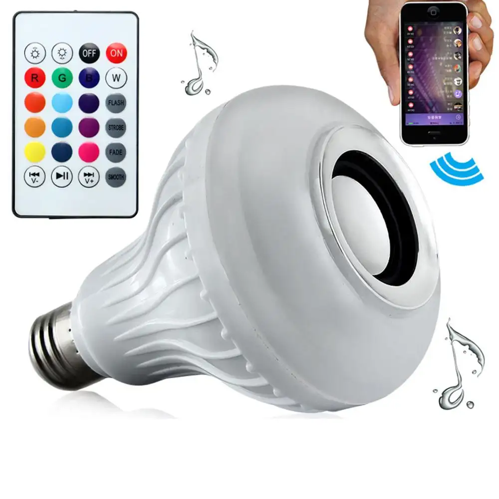 Энергосберегающий светодиодный светильник для дома, лампочка с синими зубьями, динамик с пультом дистанционного управления, 6 Вт RGB E27, умная лампа для дома
