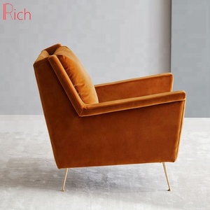 Bán Buôn Đồ Nội Thất Sang Trọng Cánh Tay Ghế Accent Fancy Ghế Cho Phòng Khách Hiện Đại Orange Velvet Một Chỗ Ngồi Sofa Ghế - Product Image 4