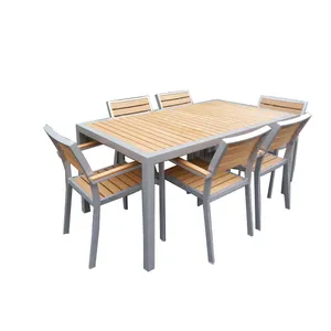 花园塑料木制家具现代餐桌椅套装