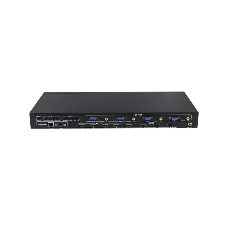 HD 4x4 Video Processing Matrix Switcher features Multi format inputs, CVBS, YPbPr,VGA and VGA and outputs