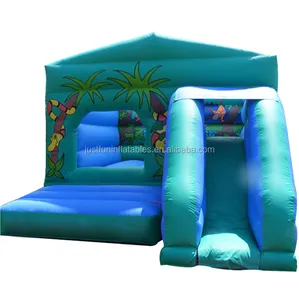 jungle themed bouncy castle slide inflatable combo, color n printing customized inflatable jumping castle