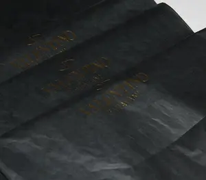 Logo Emas Dicetak Kertas Tisu Pembungkus Hitam, Kertas Pembungkus Baju Hitam