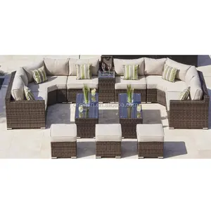Set meja pendingin Sofa ruang santai rotan lengkung furnitur luar ruangan gaya Meksiko