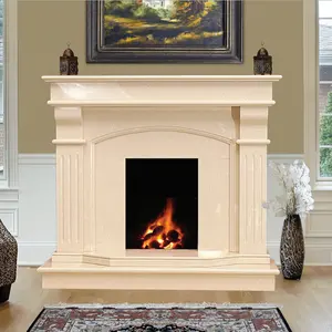 JK Western Style Indoor Pure White Natural Marble Design Fireplace