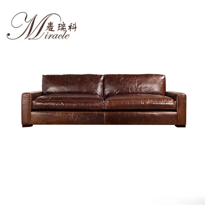 Luxe living room maxwell Italian genuine leather cushion sofa with down-feather fill