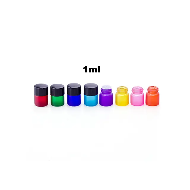 Hengjian 1ml Colorful Cosmetic Glass Vial Essential Oil Bottle with Black Caps Stopper