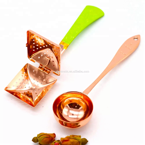 Filtro de Infusor de té de acero inoxidable de cobre PVD, Calidad Alimentaria, cuchara larga con Color oro rosa