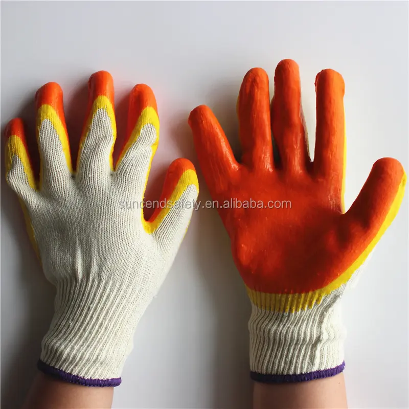 Naranja guantes de seguridad de goma guantes de látex recubiertas de trabajo