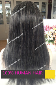 Marque D'HONNEUR pleine dentelle perruque noir avec cheveux gris pour les vieilles femmes 100% cheveux humains suisse dentelle capuchon moyen taille 120% densité en stock - Product Image 6
