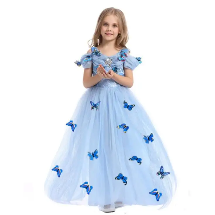 2023 fashion cartoon film kid Princess dress butterfly flower vestito da principessa per ragazza della scuola più economico