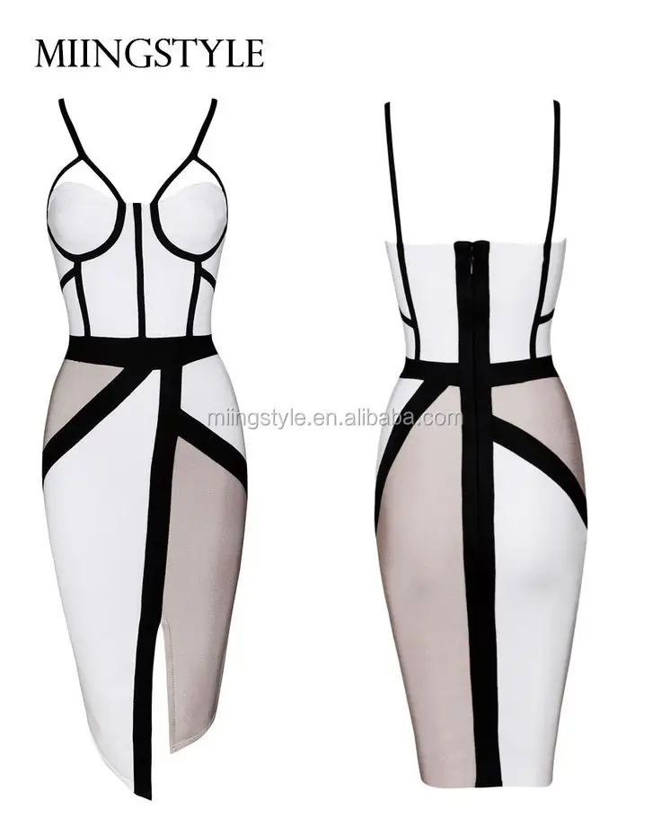 Clothing Women New Bodycon Sexy Club Party Dresses Black White spaghetti strap Western Elegant Bandage Dress