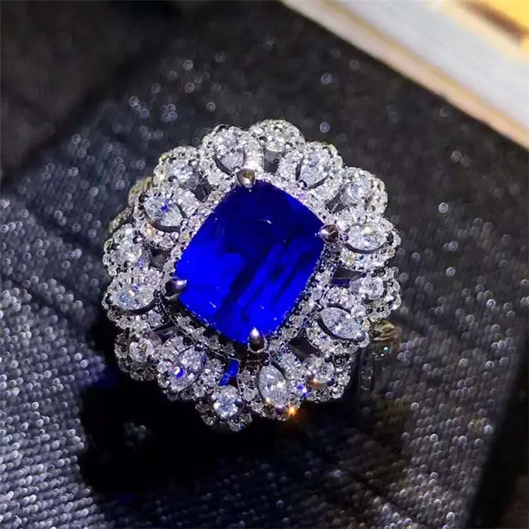 خمر الدائري غرامة مجوهرات في الذهب 18k جوهرة الحجر 3.03ct الطبيعية سريلانكا الأزرق خاتم من الياقوت الأزرق الزفاف الفاخرة