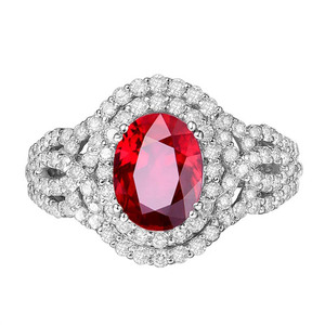 Anello in Oro Bianco con Diamanti e Rubino <span class=keywords><strong>Rosso</strong></span> Naturale da 1,13 Carati, Gioielleria all'Ingrosso di Dubai per Donne - Product Image 1