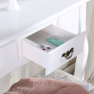 Meuble de chambre à coucher en <span class=keywords><strong>bois</strong></span> <span class=keywords><strong>blanc</strong></span> au design moderne, coiffeuse avec tabouret <span class=keywords><strong>et</strong></span> miroir rond - Product Image 6