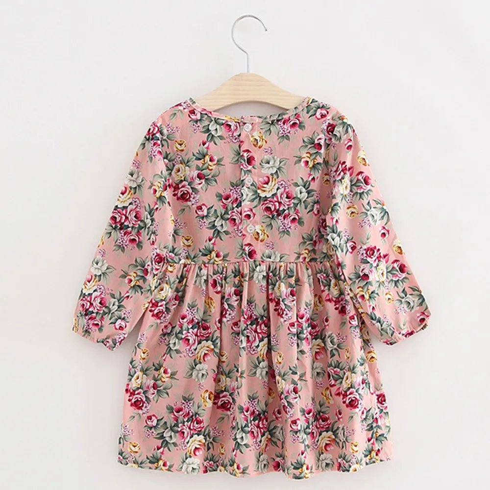 BKD Summer Children Girls Long Sleeve Floral Princess Dress