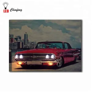 Kırmızı Impala 1960s retro araba resim tuvali sanat duvar dekor led tuval baskı ev dekor boyama light up