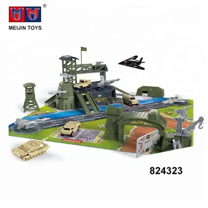 hot products diy self assembly play set military base toy with 4 cars