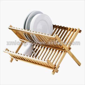 Venta caliente de bambú placa de cocina de almacenamiento en rack plato secado drainer rack Estante De Placa De Madera Tradicional - Product Image 1