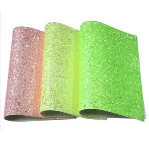 Fluorescent 3D chunky glitter fabric flash pu leather for shoes and bags